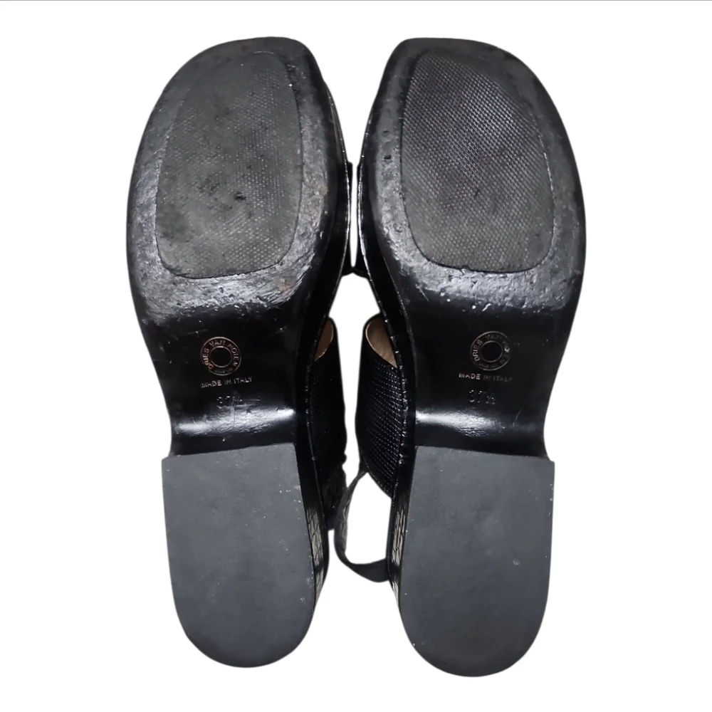 DRIES VAN NOTEN | Black Leather Platform Sandals in Size EU 37.5 / US 7.5